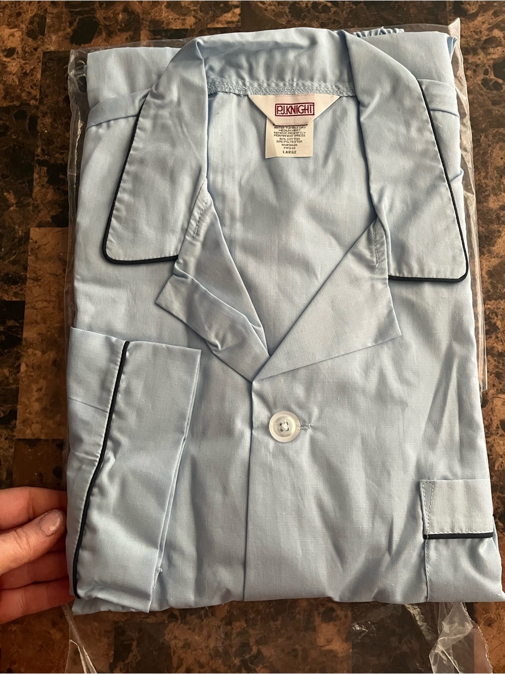 Light Blue Men’s Pajama Set with Contrast Piping